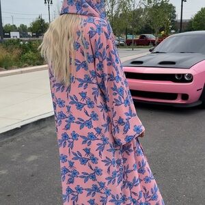 3 Piece Pink Floral Abaya Kimono